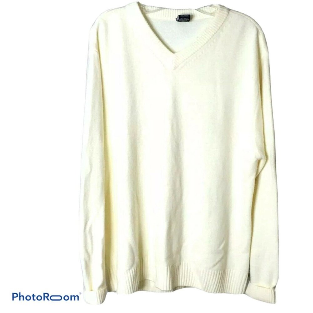 Architect Jean Company Women's Sweater Cream V-Neck Pullover Long Sleeve Size XL